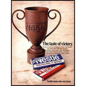 1984 Nestle Milk Chocolate Cup Trophy Vintage Print Ad Taste Victory Wall Art